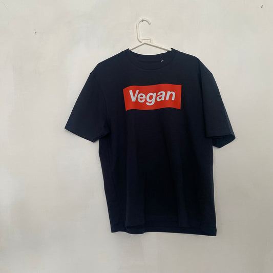 Red Vegan Box on Navy Box T