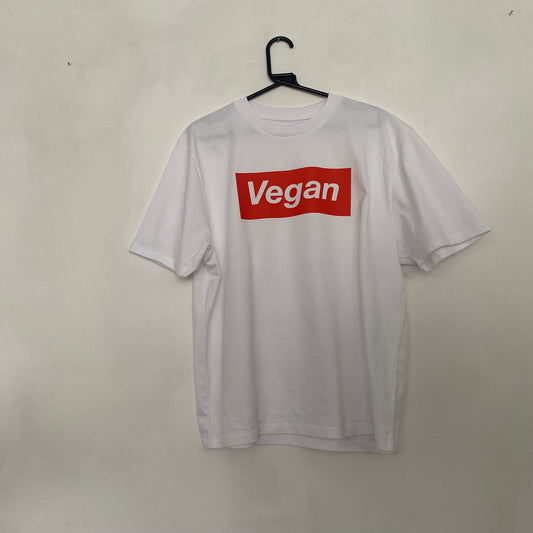 Red Vegan Box on White T shirt