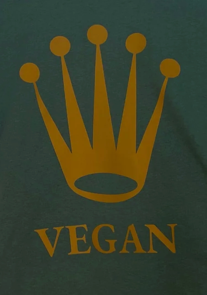 Vegan Gold Crown on Green heavyweight T
