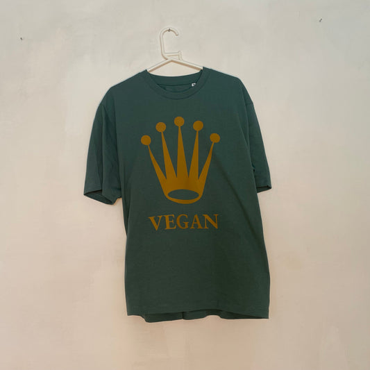 Vegan Gold Crown on Green heavyweight T